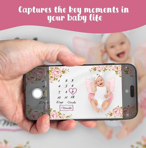 Baby Milestone Blanket for Girls, Pink Floral Monthly Photo Prop Blanket, 60x40 Baby Growth Chart with 6 Milestone Cards, Newborn Girl in Saudi Arabia
