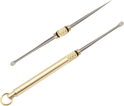 ORYOUGO 5 قطع من أعواد الأسنان المحمولة من التيتانيوم لإزالة شمع الأذن المعدنية 2 في 1 جيب سلسلة مفاتيح نحاسية قابلة لإعادة الاستخدام وشوكة الفاكهة والتخييم EDC أدوات العناية بالفم in Kuwait