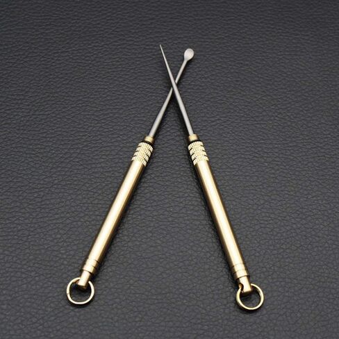 ORYOUGO 5 قطع من أعواد الأسنان المحمولة من التيتانيوم لإزالة شمع الأذن المعدنية 2 في 1 جيب سلسلة مفاتيح نحاسية قابلة لإعادة الاستخدام وشوكة الفاكهة والتخييم EDC أدوات العناية بالفم in Kuwait
