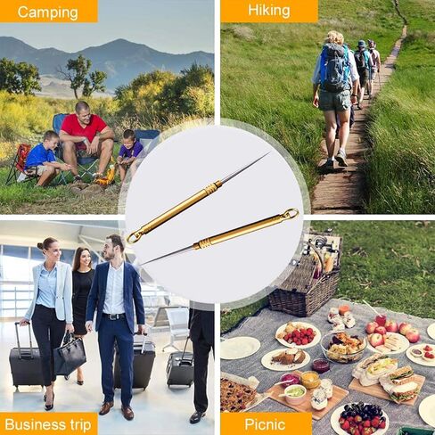 ORYOUGO 5 قطع من أعواد الأسنان المحمولة من التيتانيوم لإزالة شمع الأذن المعدنية 2 في 1 جيب سلسلة مفاتيح نحاسية قابلة لإعادة الاستخدام وشوكة الفاكهة والتخييم EDC أدوات العناية بالفم in Kuwait