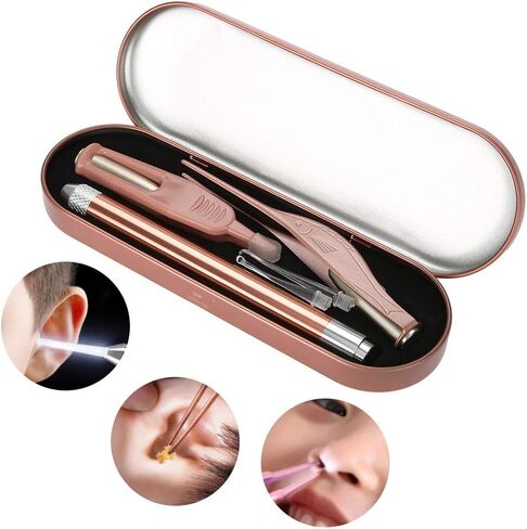 Ear Wax Removal Tool Kit LED 3 in 1 Cleaner for Earwax and Nasal Booger,Stainless Steel with Plastic Safety Smooth Without Hurting ear,Ear Spoon Pick Set With Storage Box for Kids and Adult in Saudi Arabia