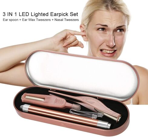 Ear Wax Removal Tool Kit LED 3 in 1 Cleaner for Earwax and Nasal Booger,Stainless Steel with Plastic Safety Smooth Without Hurting ear,Ear Spoon Pick Set With Storage Box for Kids and Adult in Saudi Arabia