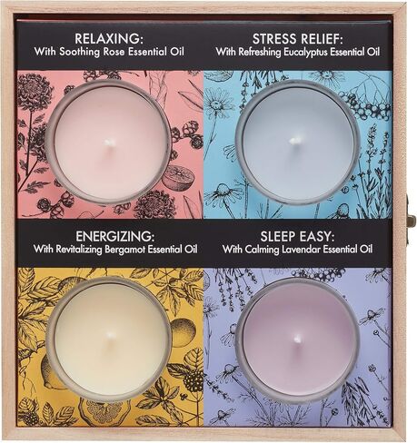 Luxury Soy Aromatherapy Candle Set – Valentine’s Day Gift for Woman, Relaxing Stress Relieving Energizing and Calming Essential Oils Soy Wax Candles, Gifts for Her, Mom, Wife 4 Pcs Wooden Gift Box in Saudi Arabia
