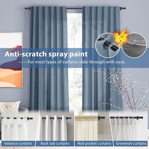 Curtain Rod for Windows 30 to 87 Inch 5/8 Inch Small Black Adjustable Curtain Rod Set for Bedroom Window Heavy Duty Drapery Rods with Brackets in Kuwait