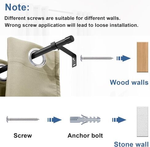 Curtain Rod for Windows 30 to 87 Inch 5/8 Inch Small Black Adjustable Curtain Rod Set for Bedroom Window Heavy Duty Drapery Rods with Brackets in Kuwait