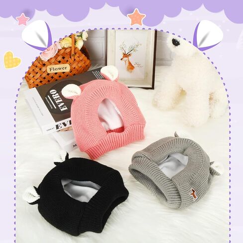 3 Pieces Quiet Ears for Dogs, Dog Ear Muffs Noise Protection Knitted Dog Hats, Warm Dog Ear Cover Winter Hat Dog Snood Head Wrap Bunny Costume Hat for Medium to Large Dogs Cats Pets in Saudi Arabia