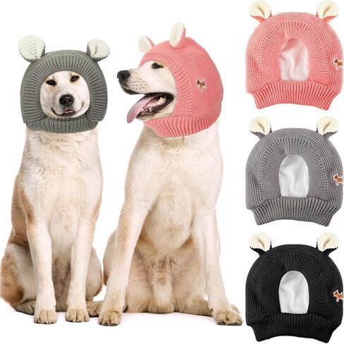 3 Pieces Quiet Ears for Dogs, Dog Ear Muffs Noise Protection Knitted Dog Hats, Warm Dog Ear Cover Winter Hat Dog Snood Head Wrap Bunny Costume Hat for Medium to Large Dogs Cats Pets in Saudi Arabia