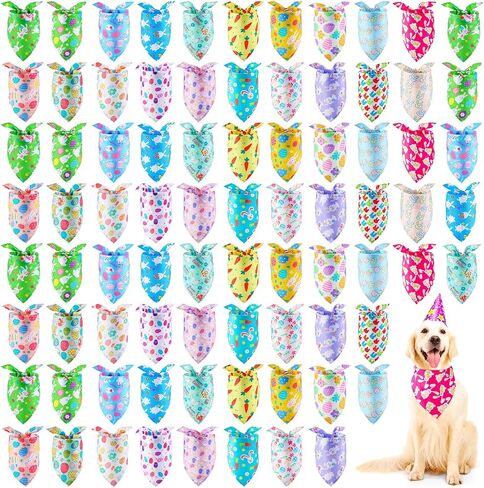 SilTriangle 100 Pcs Easter Dog Bandanas Bulk, Easter Egg and Bunny Carrot Dog Scarf for Boy and Girl, Holiday Bandanas for Dogs, Spring Triangle Bibs Pet Scarf Bandanas for Small Large Dogs and Cats in Saudi Arabia