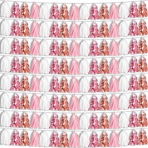 8P Bule Pink Foil Fringe Metallic Tassel Streamers Banner Tassel Garland for Parade Floats, Bachelorette, Wedding, Birthday, Halloween, Christmas, Bridal/Baby Shower Party Decorations in Saudi Arabia