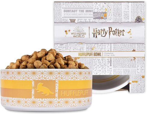 Harry Potter Hufflepuff Bowl for Pets | Harry Potter Dog or Cat Feeding Bowl | 3.5 Cups or 28oz Capacity Ceramic Dishwasher Safe Pet Dish, Yellow Hufflepuff Pet Dish in Saudi Arabia