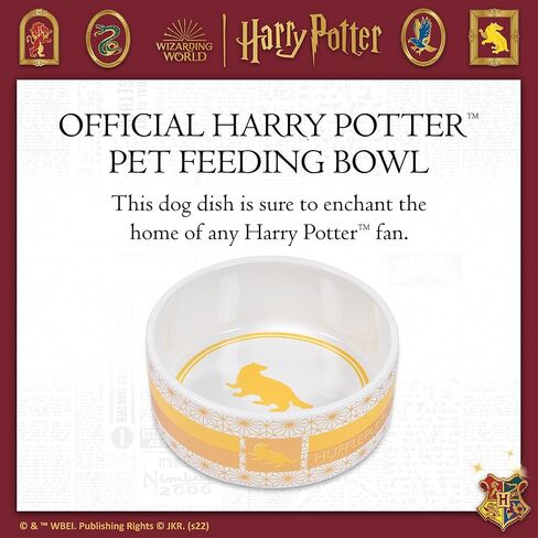 Harry Potter Hufflepuff Bowl for Pets | Harry Potter Dog or Cat Feeding Bowl | 3.5 Cups or 28oz Capacity Ceramic Dishwasher Safe Pet Dish, Yellow Hufflepuff Pet Dish in Saudi Arabia