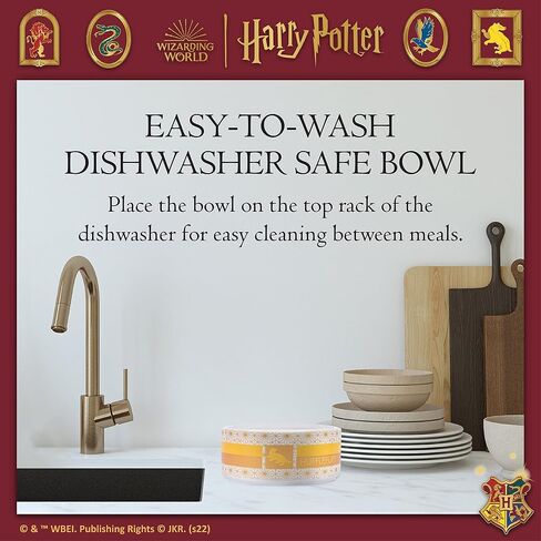Harry Potter Hufflepuff Bowl for Pets | Harry Potter Dog or Cat Feeding Bowl | 3.5 Cups or 28oz Capacity Ceramic Dishwasher Safe Pet Dish, Yellow Hufflepuff Pet Dish in Saudi Arabia