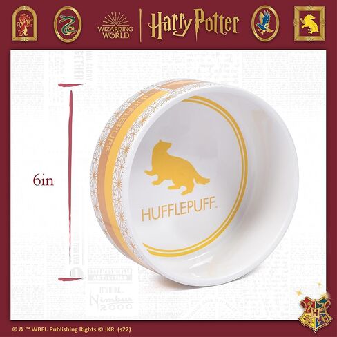 Harry Potter Hufflepuff Bowl for Pets | Harry Potter Dog or Cat Feeding Bowl | 3.5 Cups or 28oz Capacity Ceramic Dishwasher Safe Pet Dish, Yellow Hufflepuff Pet Dish in Saudi Arabia