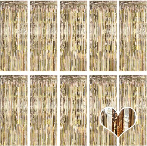10 Pack Silver Backdrop Curtain 3.2ft x 8.2ft Metallic Tinsel Foil Fringe Curtains Photo Booth Background for Birthday Party Decoration Baby Shower Engagement Wedding Christmas Decoration (Silver) in Saudi Arabia