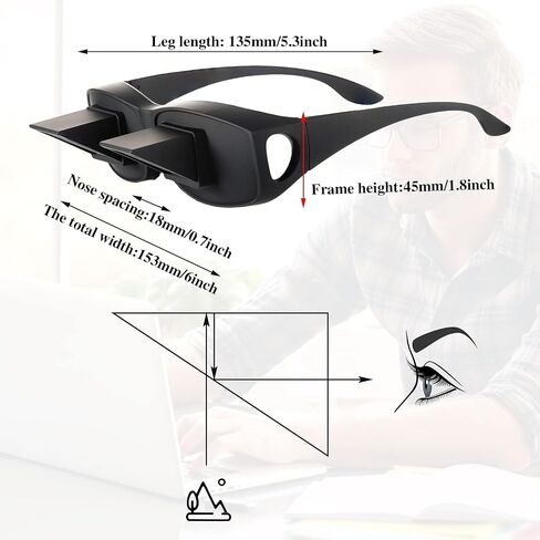 2 Pieces Lazy Spectacles Horizontal Glasses Bed Prism Glasses High Definition Glasses for Reading in Bed for Man Woman (Black,Large) in Saudi Arabia