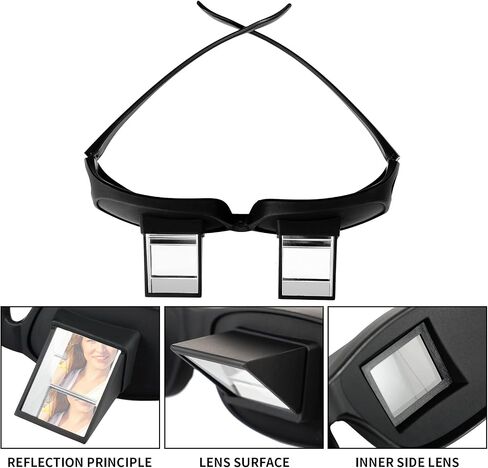 2 Pieces Lazy Spectacles Horizontal Glasses Bed Prism Glasses High Definition Glasses for Reading in Bed for Man Woman (Black,Large) in Saudi Arabia
