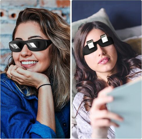 2 Pieces Lazy Spectacles Horizontal Glasses Bed Prism Glasses High Definition Glasses for Reading in Bed for Man Woman (Black,Large) in Saudi Arabia