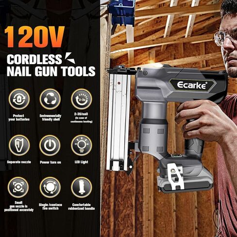 مسامير براد الطاقة اللاسلكية لبطارية ديوالت 20 فولت، مسدس مسامير تأطير احترافي عالي التحمل من Ecarke، أدوات نقاط الأظافر لقطع العمل الخشبية لأصحاب الأعمال اليدوية (رمادي) in Kuwait