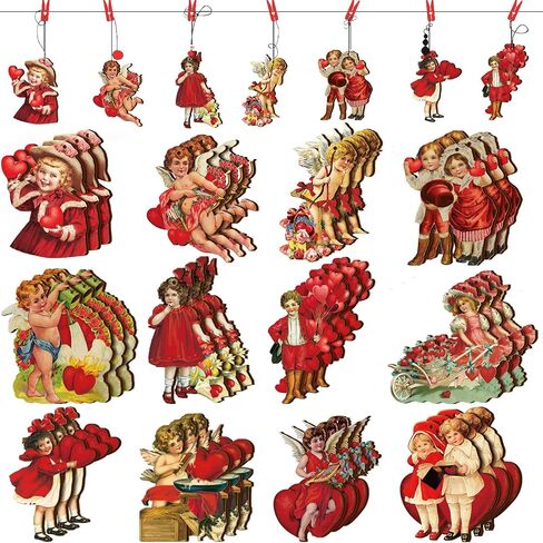 Glenmal 48 Pcs Vintage Valentine Ornaments for Tree Valentine Decorations for Tree Valentine's Day Wooden Hanging Decorative Ornaments for Valentines Party Tree Decorations in Saudi Arabia