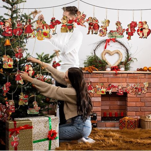 Glenmal 48 Pcs Vintage Valentine Ornaments for Tree Valentine Decorations for Tree Valentine's Day Wooden Hanging Decorative Ornaments for Valentines Party Tree Decorations in Saudi Arabia