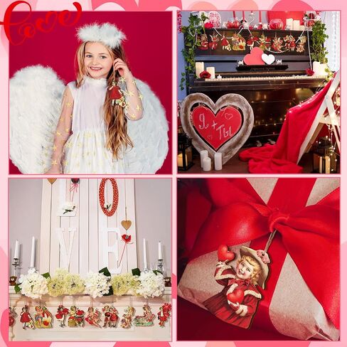 Glenmal 48 Pcs Vintage Valentine Ornaments for Tree Valentine Decorations for Tree Valentine's Day Wooden Hanging Decorative Ornaments for Valentines Party Tree Decorations in Saudi Arabia