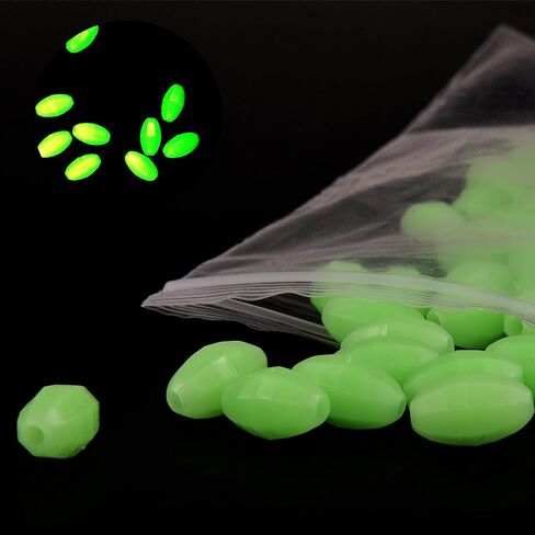 JOGFFDE 100PCS Glow Beads Fishing Lures Hard Plastic Luminous Fishing Beads Oval Eggs Fishing Jigging Tackles 10x18mm Glow in The Dark Fishing Lures in Saudi Arabia