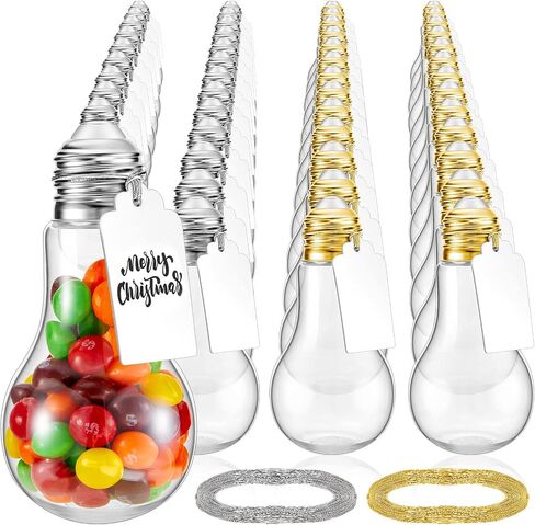 96 Pcs Plastic Light Bulb Jars with Labels and Rope, 100ml Clear Fillable Light Bulb Containers Plastic Candy Jar for Arts, Crafts, Decorative Centerpieces, Christmas Wedding Party Favors, 4 Inch Tall in Saudi Arabia