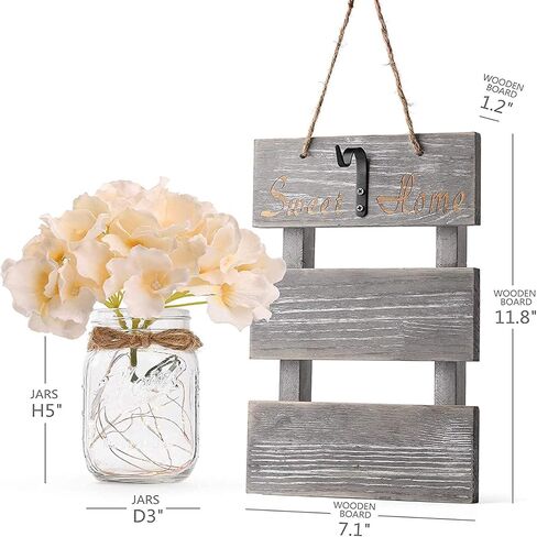 Set of 2 Rustic Wall Sconces - Mason Jars Sconce, Rustic Home Decor, with LED Fairy Lights, Flowers for Home Decoration Gift (Grey) in Saudi Arabia