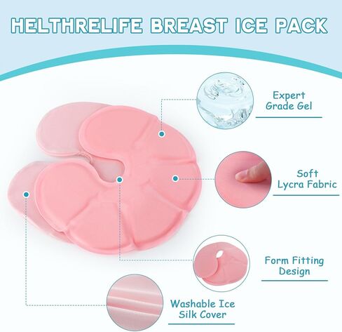 Helthrelife Gel Breast Therapy Packs for Engorgement, 2Pack Resuable Breast Ice Pack with Soft Washable Cover Hot Cold Breastfeeding Pads Relief for Nursing Pain, Mastitis, Swelling, Plugged Ducts in Kuwait