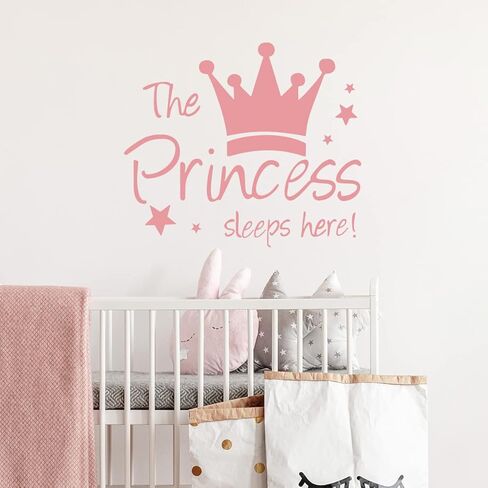 ملصقات حائط بتصميم تاج الاميرة بعبارة «The Princess Sleeps Here» لتزيين غرف الفتيات الصغيرات وغرفة النوم والحضانة وغرفة اللعب والرعاية النهارية والفصول الدراسية والحفلات in Kuwait