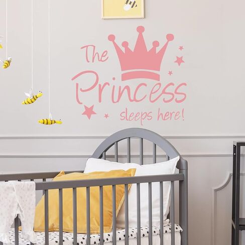 ملصقات حائط بتصميم تاج الاميرة بعبارة «The Princess Sleeps Here» لتزيين غرف الفتيات الصغيرات وغرفة النوم والحضانة وغرفة اللعب والرعاية النهارية والفصول الدراسية والحفلات in Kuwait
