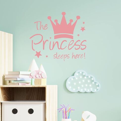 ملصقات حائط بتصميم تاج الاميرة بعبارة «The Princess Sleeps Here» لتزيين غرف الفتيات الصغيرات وغرفة النوم والحضانة وغرفة اللعب والرعاية النهارية والفصول الدراسية والحفلات in Kuwait