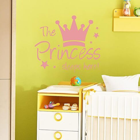 ملصقات حائط بتصميم تاج الاميرة بعبارة «The Princess Sleeps Here» لتزيين غرف الفتيات الصغيرات وغرفة النوم والحضانة وغرفة اللعب والرعاية النهارية والفصول الدراسية والحفلات in Kuwait