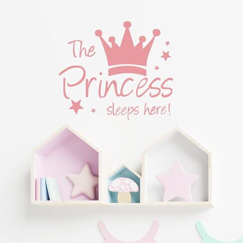 ملصقات حائط بتصميم تاج الاميرة بعبارة «The Princess Sleeps Here» لتزيين غرف الفتيات الصغيرات وغرفة النوم والحضانة وغرفة اللعب والرعاية النهارية والفصول الدراسية والحفلات in Kuwait