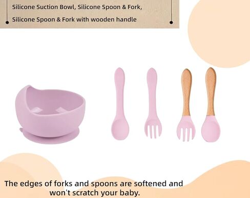 مجموعة أطباق تغذية الأطفال من السيليكون مع شفط، أطباق للأطفال الصغار، أكواب سيبي، مريلة قابلة للتعديل، مستلزمات الشوك والملعقة، مستلزمات الفطام، أدوات تناول الطعام للأطفال الصغار 1-3 (وردي) in Kuwait