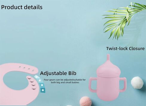 مجموعة أطباق تغذية الأطفال من السيليكون مع شفط، أطباق للأطفال الصغار، أكواب سيبي، مريلة قابلة للتعديل، مستلزمات الشوك والملعقة، مستلزمات الفطام، أدوات تناول الطعام للأطفال الصغار 1-3 (وردي) in Kuwait