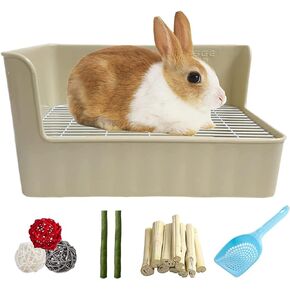 Tfwadmx Rabbit Litter Box Toilet Bunny Corner Litter Pan Pet Toilet Potty Trainer with Scoop Rabbit Chew Toys for Guinea Pigs Galesaur Chinchilla Ferret Small Animal (Blue)