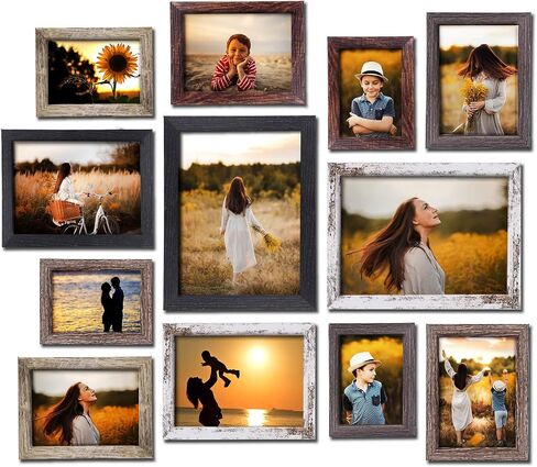 MZWOO Picture Frames Collage Wall Decor Set of 12,Gallery Wall Frame Set with 4x6 5x7 6x8 8x10,Multi Wood Pattern Perfect for Office Decor & Rustic Home in Saudi Arabia