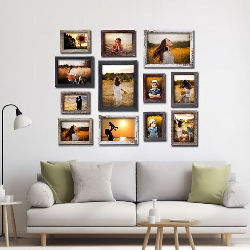 MZWOO Picture Frames Collage Wall Decor Set of 12,Gallery Wall Frame Set with 4x6 5x7 6x8 8x10,Multi Wood Pattern Perfect for Office Decor & Rustic Home in Saudi Arabia