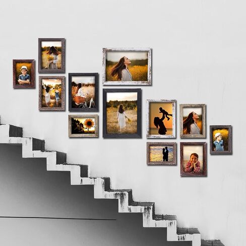 MZWOO Picture Frames Collage Wall Decor Set of 12,Gallery Wall Frame Set with 4x6 5x7 6x8 8x10,Multi Wood Pattern Perfect for Office Decor & Rustic Home in Saudi Arabia