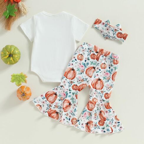 fhutpw Baby Girl Halloween Clothes Long Sleeve Romper Tops Ghost Pants Set | Infant Girl My First Halloween Outfit, Pumpkin Patch Outings, Printed Bell-Bottom Set, Spooky Halloween Newborn Outfits in Saudi Arabia