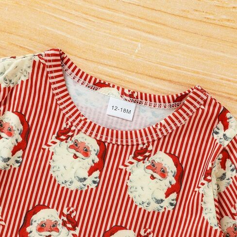 ZOELNIC طفل رضيع الفتيات ملابس عيد الميلاد 2 قطعة مضيئة مخطط سانتا كلوز مطبوعة بلايز الطبقات السراويل مجموعة in Kuwait