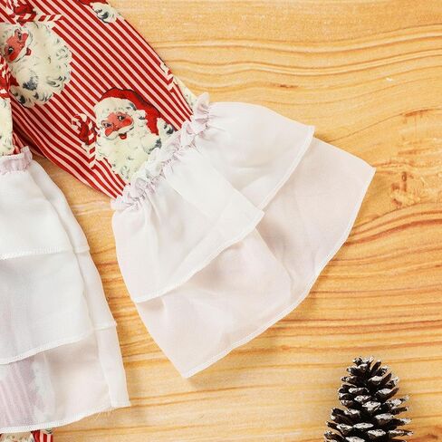 ZOELNIC طفل رضيع الفتيات ملابس عيد الميلاد 2 قطعة مضيئة مخطط سانتا كلوز مطبوعة بلايز الطبقات السراويل مجموعة in Kuwait