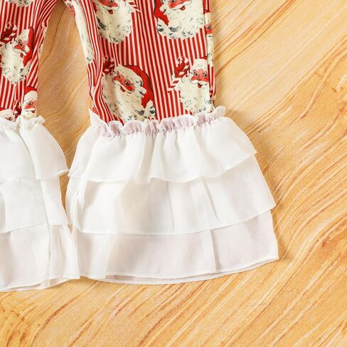 ZOELNIC طفل رضيع الفتيات ملابس عيد الميلاد 2 قطعة مضيئة مخطط سانتا كلوز مطبوعة بلايز الطبقات السراويل مجموعة in Kuwait