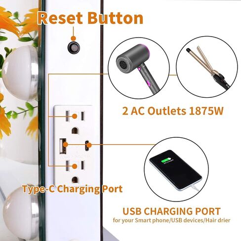 Hansong Vanity Mirror with Lights and Bluetooth Extra Large Hollywood Makeup Mirror with 18 pcs LED Bulbs Lighted Mirror with USB Charging,3 Color Lighting Modes Tabletop or Wall Mount in Saudi Arabia