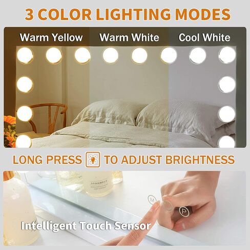 Hansong Vanity Mirror with Lights and Bluetooth Extra Large Hollywood Makeup Mirror with 18 pcs LED Bulbs Lighted Mirror with USB Charging,3 Color Lighting Modes Tabletop or Wall Mount in Saudi Arabia