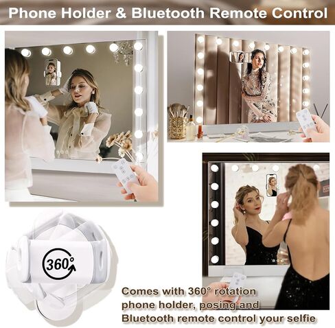 Hansong Vanity Mirror with Lights and Bluetooth Extra Large Hollywood Makeup Mirror with 18 pcs LED Bulbs Lighted Mirror with USB Charging,3 Color Lighting Modes Tabletop or Wall Mount in Saudi Arabia