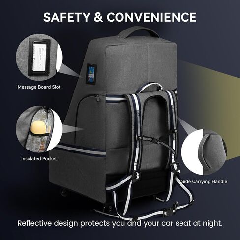 Rolling Car Seat Travel Bag, Padded Carseat Travel Backpack for Airplane,Large Durable Carseat Travel Bag with 4 Wheels,Adjustable Shoulder Strap and Waterproof Base Blue in Saudi Arabia
