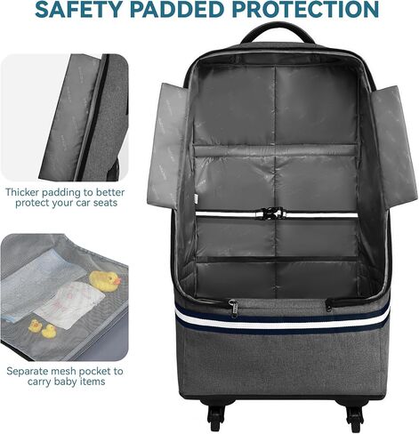 Rolling Car Seat Travel Bag, Padded Carseat Travel Backpack for Airplane,Large Durable Carseat Travel Bag with 4 Wheels,Adjustable Shoulder Strap and Waterproof Base Blue in Saudi Arabia