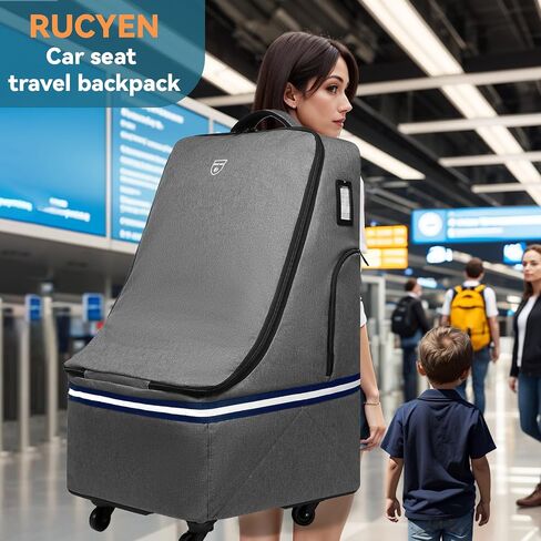 Rolling Car Seat Travel Bag, Padded Carseat Travel Backpack for Airplane,Large Durable Carseat Travel Bag with 4 Wheels,Adjustable Shoulder Strap and Waterproof Base Blue in Saudi Arabia